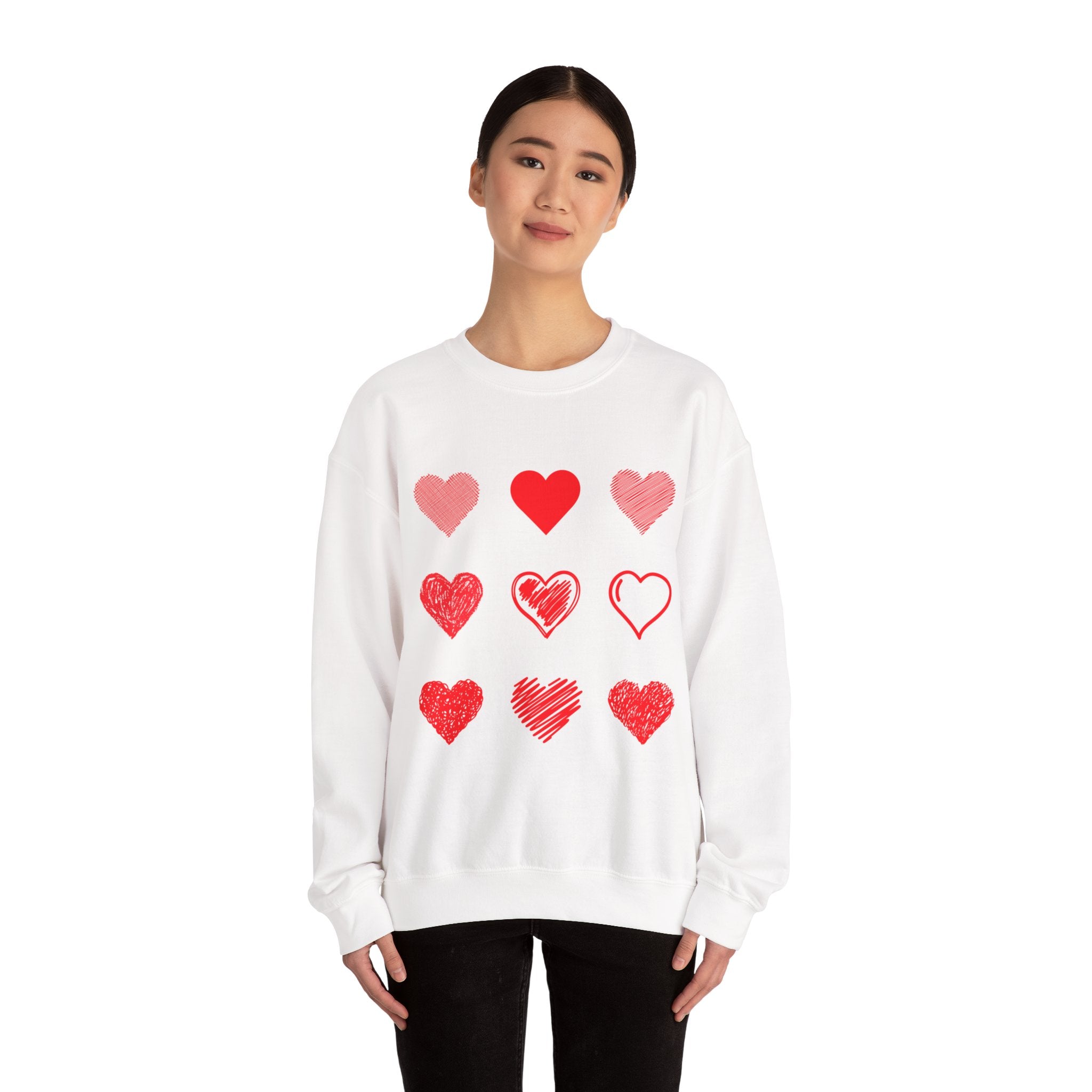 Red Heart Grid Sweatshirt | Valentine Hearts Crewneck