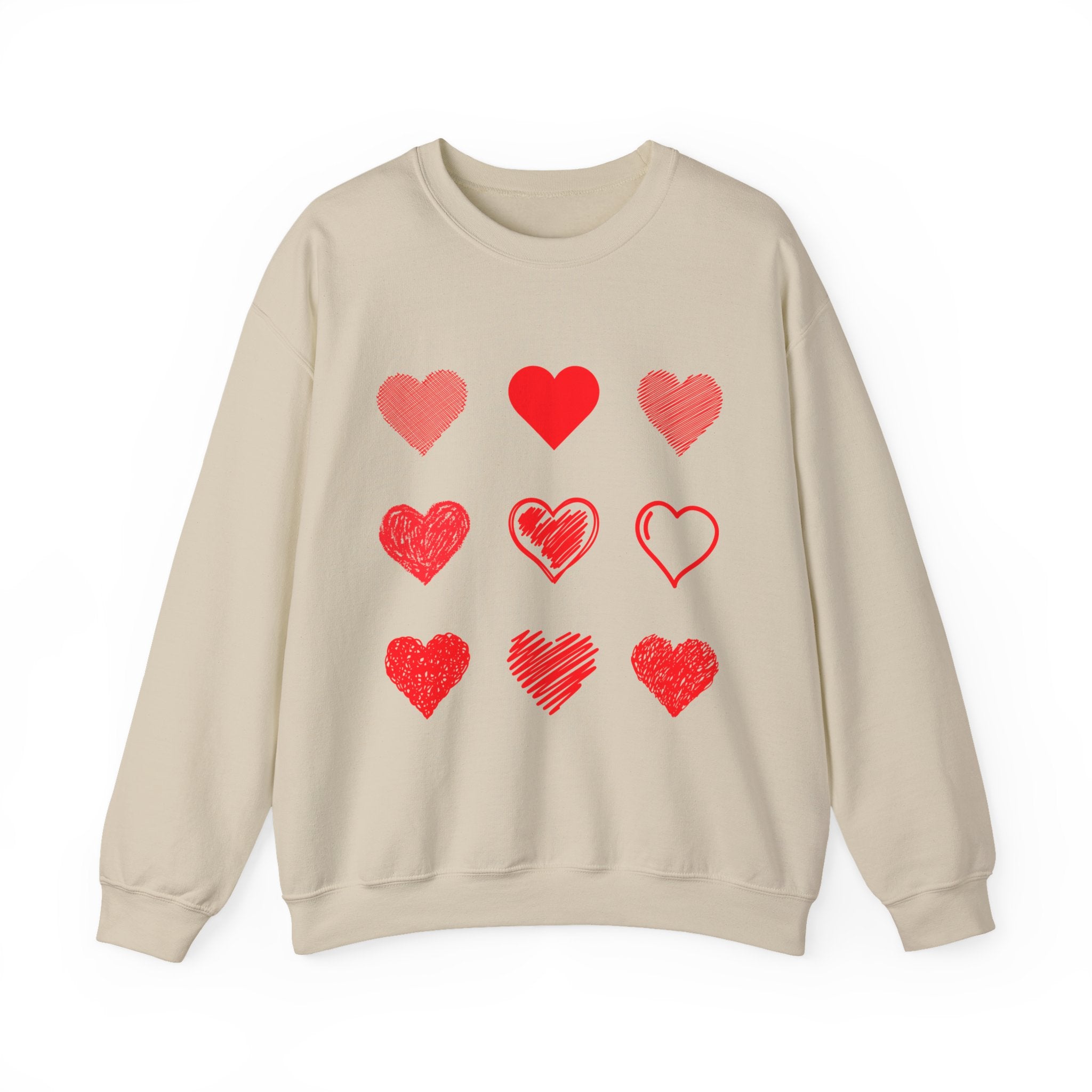 Red Heart Grid Sweatshirt | Valentine Hearts Crewneck